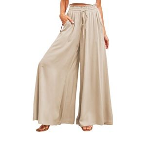 Drawstring Wide-Leg Pants in Apricot